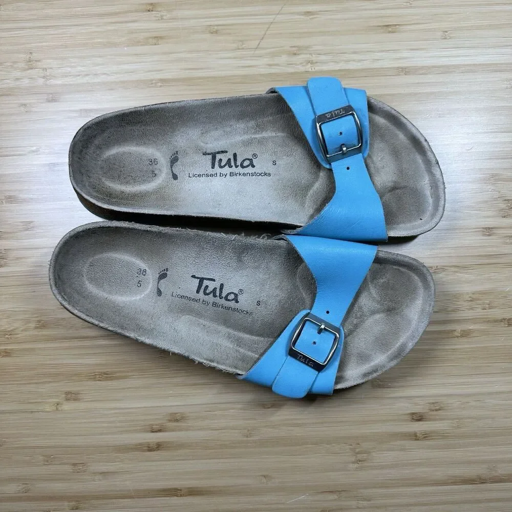 Tula Madrid By Birkenstock Sandals Size 36 Women Turquoise Leather Buckle Slide